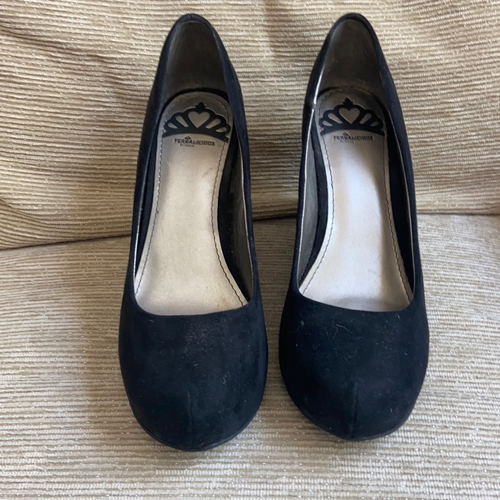 Black suede wedges